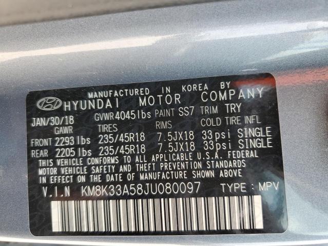 KM8K33A58JU080097 - 2018 HYUNDAI KONA LIMIT GRAY photo 10