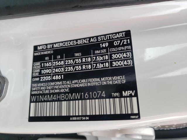 W1N4M4HB0MW161074 - 2021 MERCEDES-BENZ GLB 250 4M WHITE photo 10