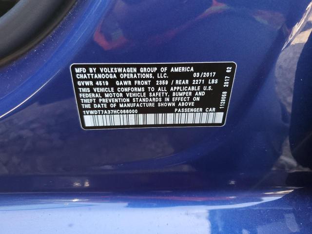 1VWDT7A37HC066000 - 2017 VOLKSWAGEN PASSAT R-L BLUE photo 10
