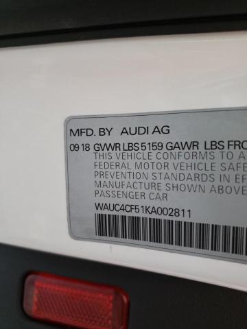WAUC4CF51KA002811 - 2019 AUDI S5 PRESTIG WHITE photo 10
