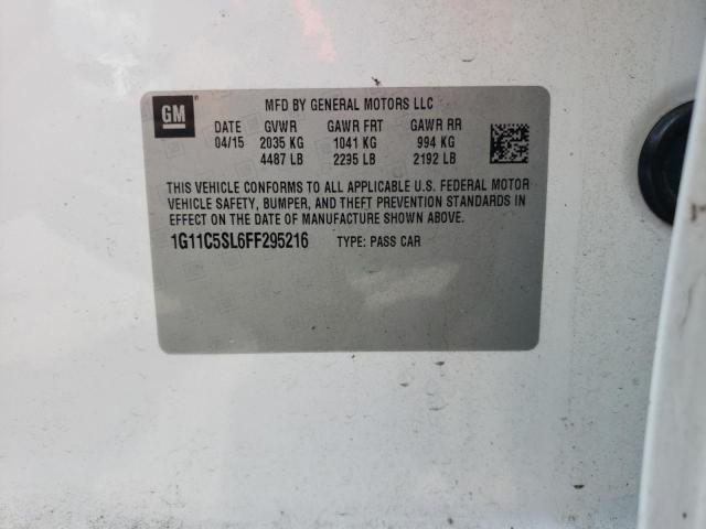 1G11C5SL6FF295216 - 2015 CHEVROLET MALIBU 1LT WHITE photo 10