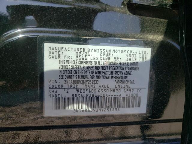 3N1AB8DV3MY251533 - 2021 NISSAN SENTRA SR BLACK photo 10