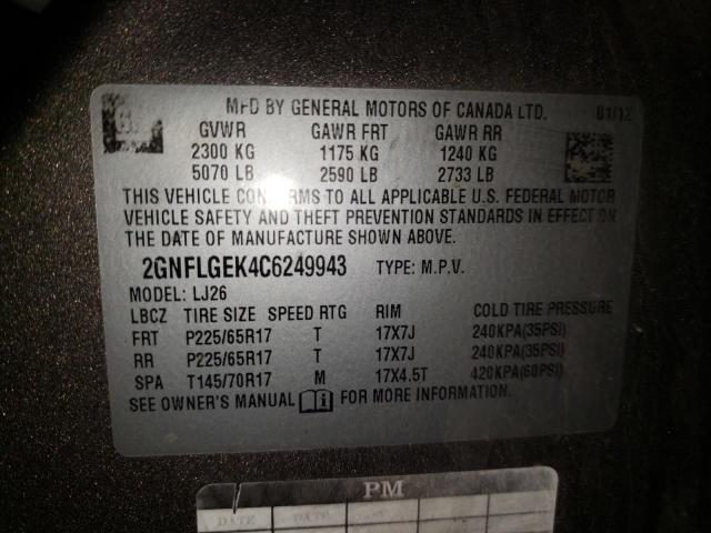 2GNFLGEK4C6249943 - 2012 CHEVROLET EQUINOX 4D TAN photo 10