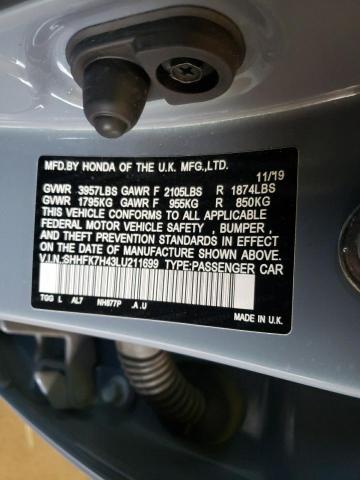 SHHFK7H43LU211699 - 2020 HONDA CIVIC SPOR BLUE photo 10