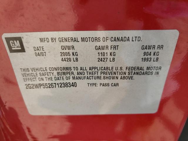 2G2WP552671238340 - 2007 PONTIAC GRAND PRIX RED photo 10