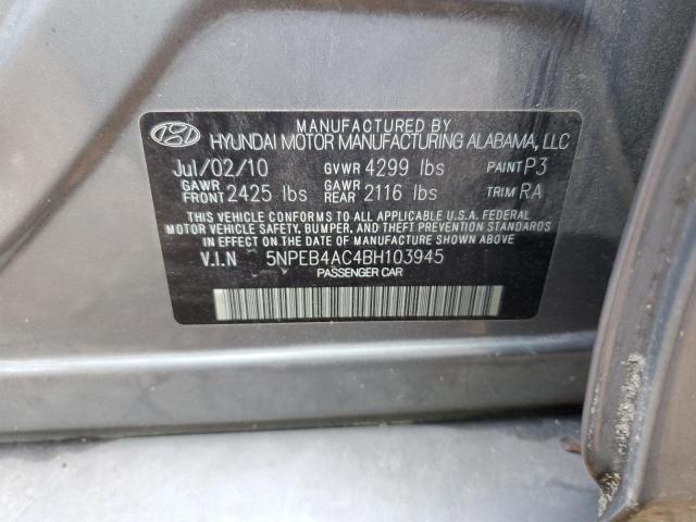 5NPEB4AC4BH103945 - 2011 HYUNDAI SONATA GLS  photo 10