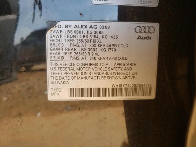 WA1BY74L28D054395 - 2008 AUDI Q7 3.6 QUA BLACK photo 10