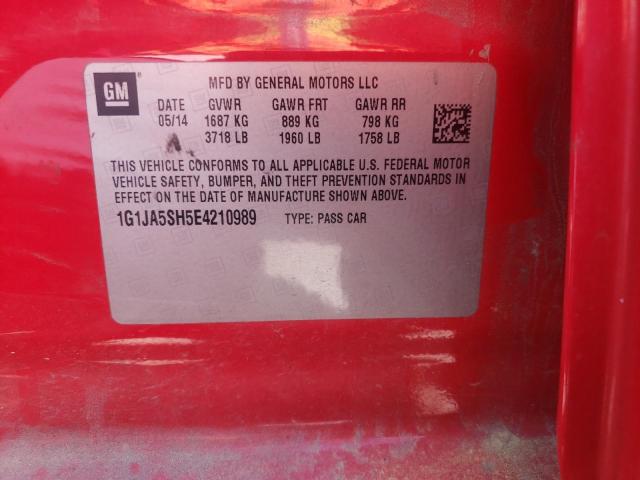 1G1JA5SH5E4210989 - 2014 CHEVROLET SONIC LS RED photo 10