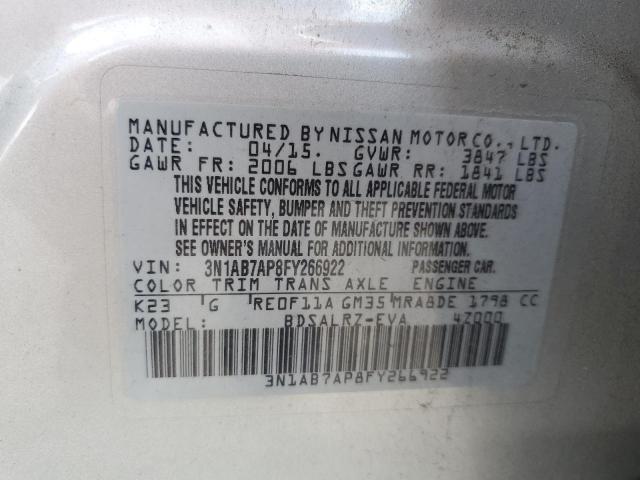 3N1AB7AP8FY266922 - 2015 NISSAN SENTRA S SILVER photo 10