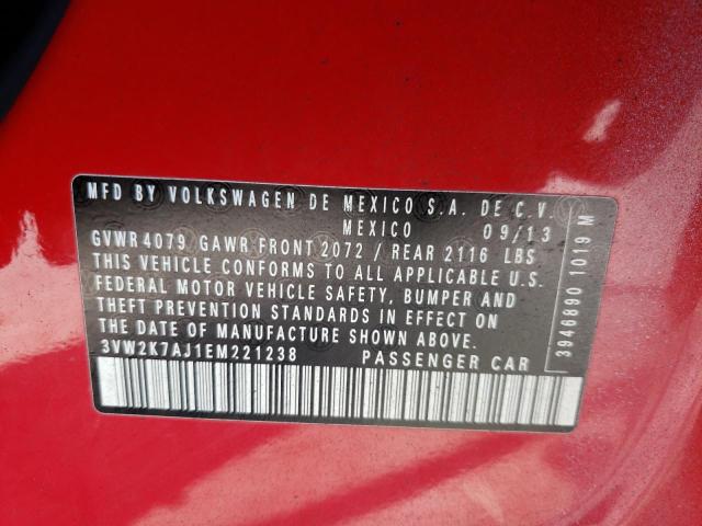 3VW2K7AJ1EM221238 - 2014 VOLKSWAGEN JETTA BASE 红色 照片 10