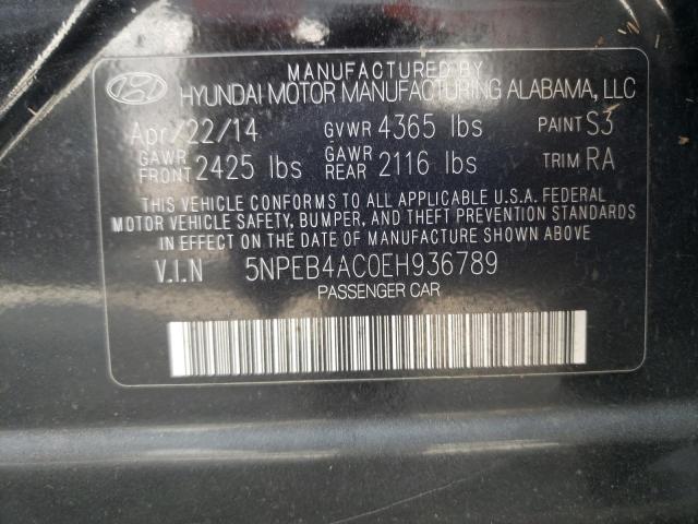 5NPEB4AC0EH936789 - 2014 HYUNDAI SONATA GLS BLACK photo 10