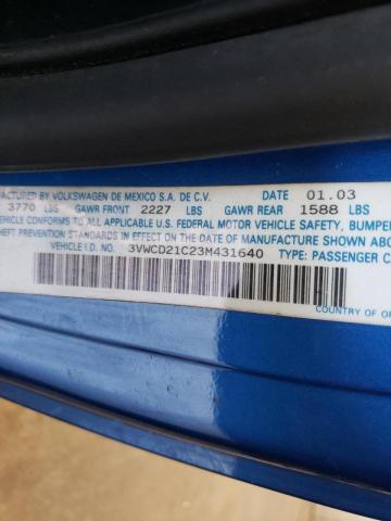 3VWCD21C23M431640 - 2003 VOLKSWAGEN NEW BEETLE 蓝色 照片 10