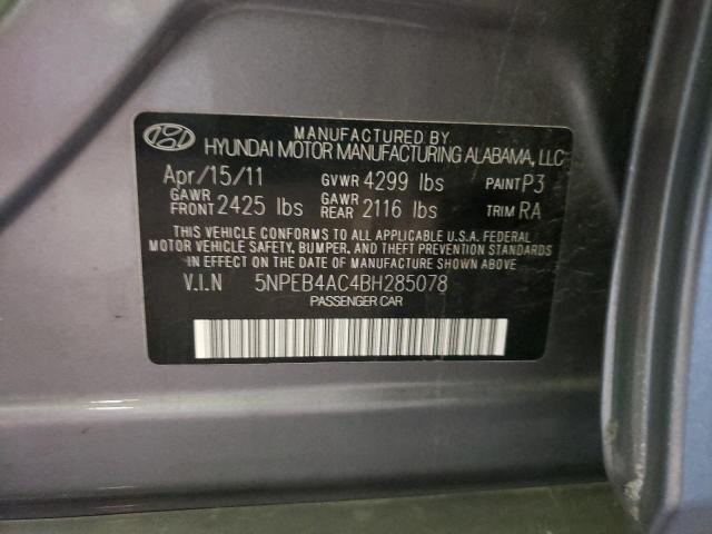 5NPEB4AC4BH285078 - 2011 HYUNDAI SONATA GLS GRAY photo 10