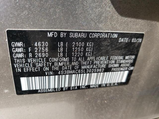 4S3BWAC65L3025962 - 2020 SUBARU LEGACY PRE SILVER photo 10