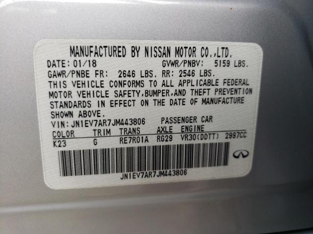 JN1EV7AR7JM443806 - 2018 INFINITI Q50 LUXE SILVER photo 10