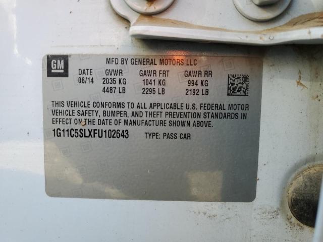 1G11C5SLXFU102643 - 2015 CHEVROLET MALIBU 1LT 白色 照片 10