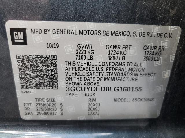 3GCUYDED8LG160155 - 2020 CHEVROLET silverado GRAY photo 10