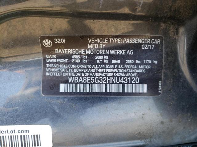 WBA8E5G32HNU43120 - 2017 BMW 320 XI GRAY photo 10