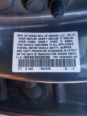 19XFB4F20DE002395 - 2013 HONDA CIVIC HYBRID  photo 10