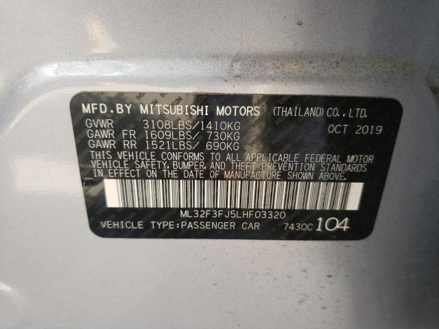 ML32F3FJ5LHF03320 - 2020 MITSUBISHI MIRAGE G4 SILVER photo 10