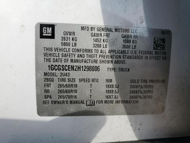 1GCGSCEN2H1298006 - 2017 CHEVROLET COLORADO L WHITE photo 10