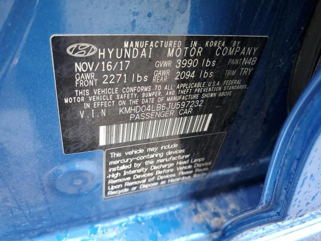 KMHD04LB6JU597232 - 2018 HYUNDAI ELANTRA SP BLUE photo 10