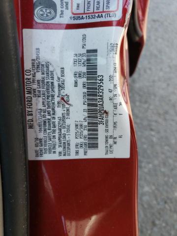 3FAHP0JA3AR329563 - 2010 FORD FUSION SEL RED photo 10