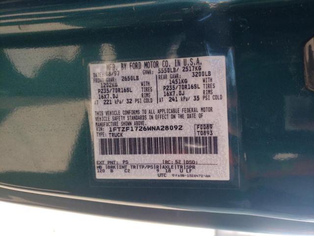 1FTZF1726WNA28092 - 1998 FORD F150 GREEN photo 10