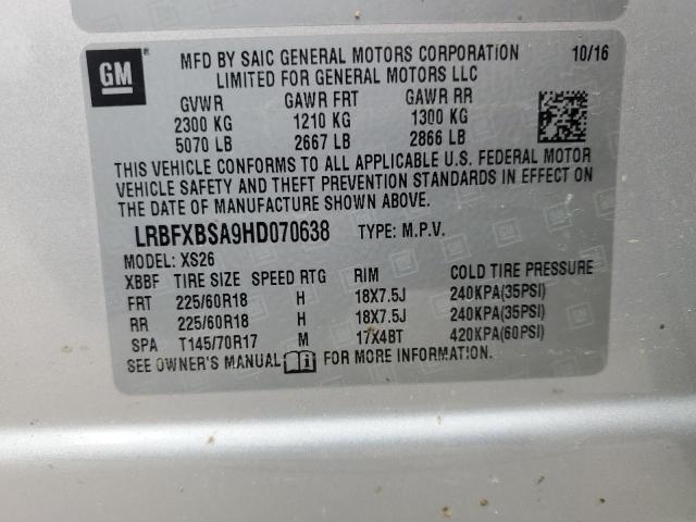 LRBFXBSA9HD****** - 2017 BUICK ENVISION E ვერცხლისფერი ფოტო 10