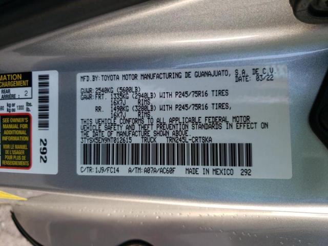 3TYSX5EN9NT012615 - 2022 TOYOTA TACOMA ACCESS CAB  photo 10