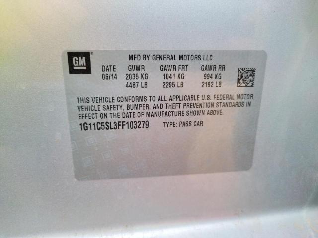 1G11C5SL3FF103279 - 2015 CHEVROLET MALIBU 1LT ვერცხლისფერი ფოტო 10