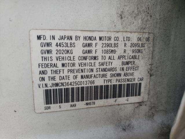 JHMCN36425C013766 - 2005 HONDA ACCORD HYBRID  photo 10