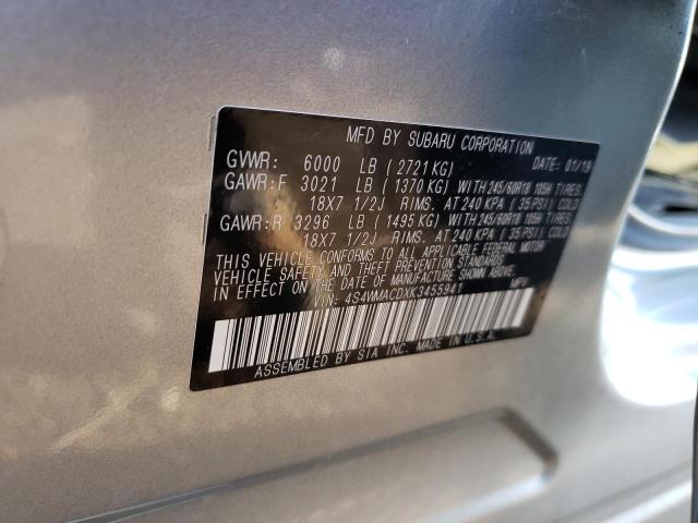 4S4WMACDXK3455941 - 2019 SUBARU ASCENT PRE SILVER photo 10