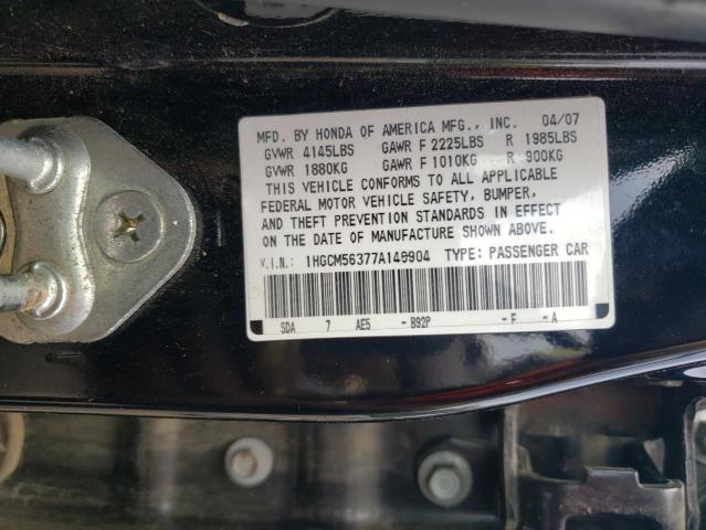 1HGCM56377A146904 - 2007 HONDA ACCORD SE BLACK photo 10