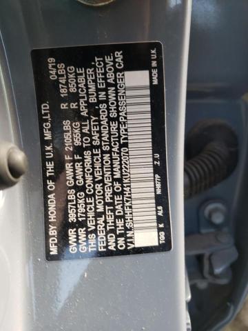 SHHFK7H41KU222070 - 2019 HONDA CIVIC SPOR BLUE photo 10