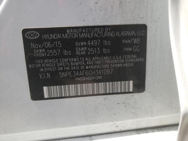 5NPE34AF6GH341097 - 2016 HYUNDAI SONATA SPO WHITE photo 10