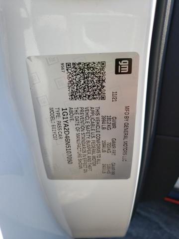 1G1YA2D46N5107050 - 2022 CHEVROLET CORVETTE S WHITE photo 10