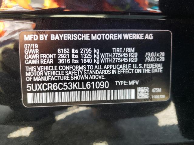 5UXCR6C53KLL61090 - 2019 BMW X5 XDRIVE4 BLACK photo 10
