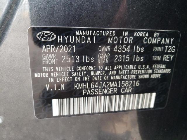 KMHL64JA2MA158216 - 2021 HYUNDAI SONATA SEL GRAY photo 10