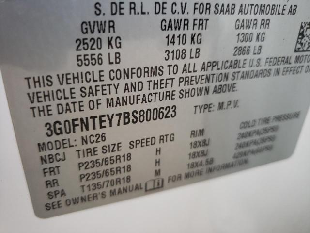 3G0FNTEY7BS800623 - 2011 SAAB 9-4X PREMI WHITE photo 10