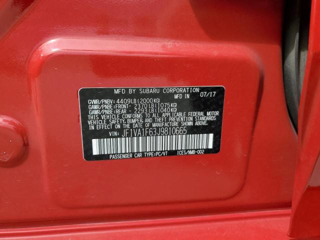 JF1VA1F63J9810665 - 2018 SUBARU WRX LIMITE RED photo 10