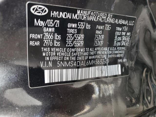 5NMS4DAL6MH363258 - 2021 HYUNDAI SANTA FE L CHARCOAL photo 10