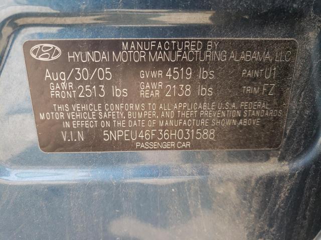 5NPEU46F36H031588 - 2006 HYUNDAI SONATA GLS TEAL photo 10