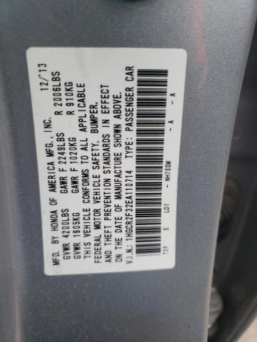 1HGCR2F32EA110714 - 2014 HONDA ACCORD LX SILVER photo 10