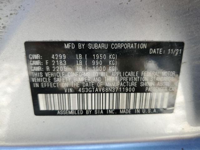 4S3GTAV68N3711900 - 2022 SUBARU IMPREZA PR SILVER photo 10