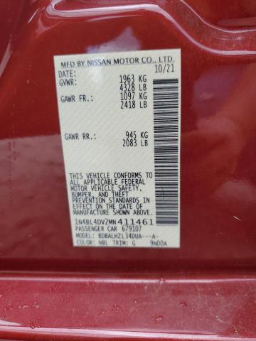 1N4BL4DV2MN411461 - 2021 NISSAN ALTIMA SV RED photo 10