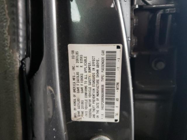 1HGCP26808A088606 - 2008 HONDA ACCORD GRAY photo 10