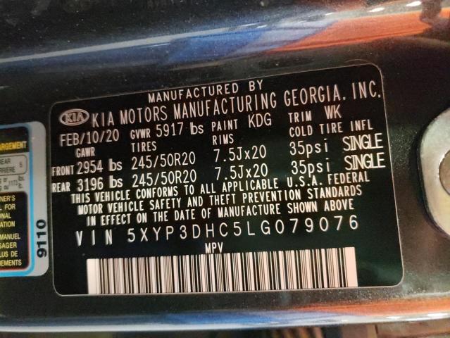 5XYP3DHC5LG079076 - 2020 KIA TELLURIDE GRAY photo 10