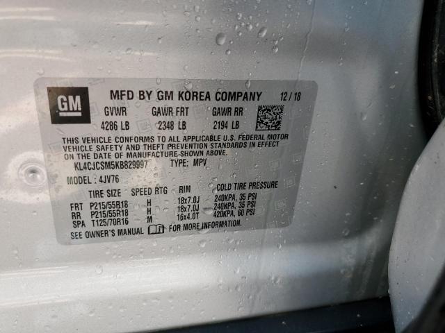 KL4CJCSM5KB829997 - 2019 BUICK ENCORE ESS SILVER photo 10