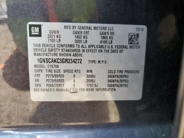 1GNSCAKC3GR234272 - 2016 CHEVROLET TAHOE C150 CHARCOAL photo 10